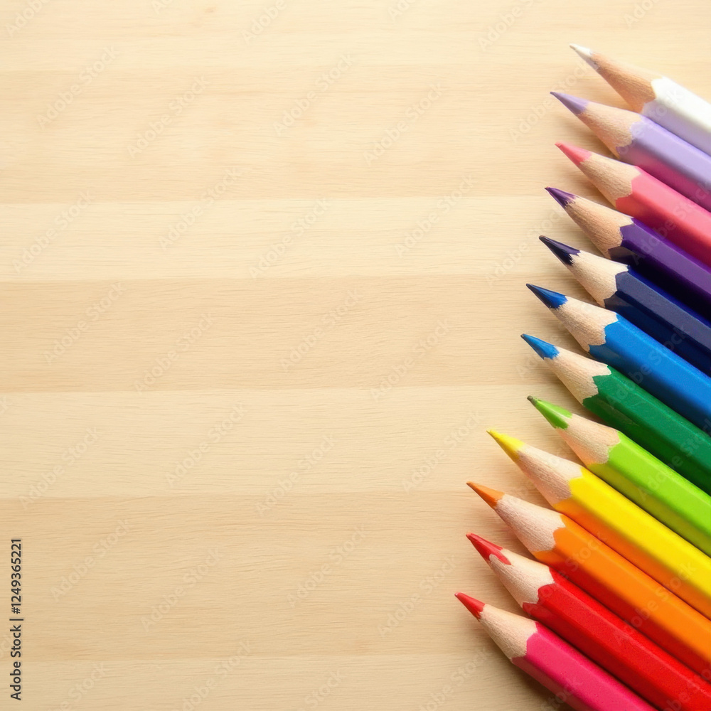 colored pencils on a wooden table colored pencils on a wooden table