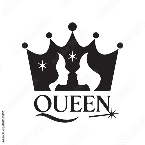 beautiful woman princes queen with crown silhouette vector flat design