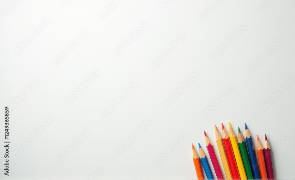Fototapeta premium colored pencils on a white wooden table