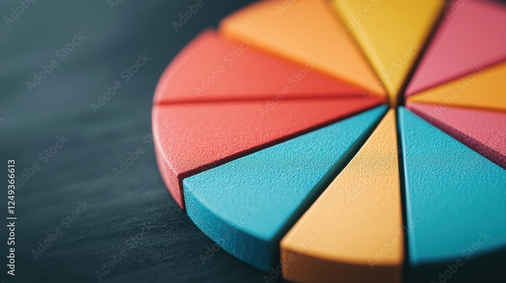Fototapeta premium Colorful 3D Pie Chart with One Raised Segment Representing Strong Market Share Position in Business Dynamics and Analysis