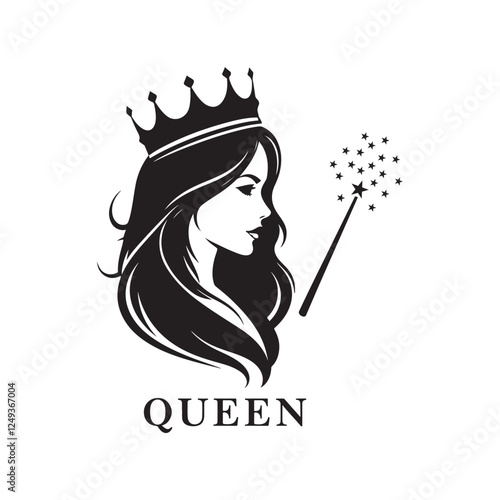 beautiful woman princes queen with crown silhouette vector flat design