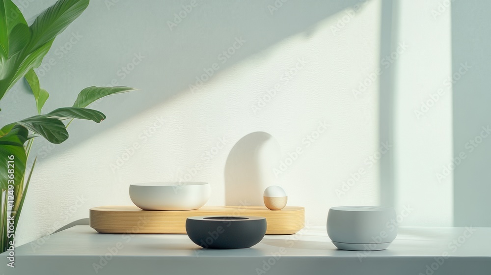Minimalist decor with greenery in soft light Minimalist decor with greenery in soft light