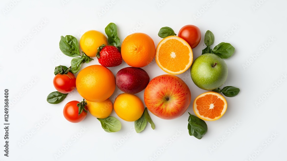 Colorful Fresh Fruit Arrangement On White Background Colorful Fresh Fruit Arrangement On White Background