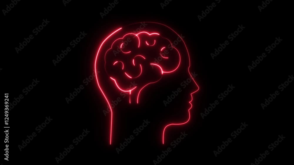 Neon brain icon animation. Abstract circuit brain animation. Glowing Complicated Brain. Neon brain icon animation. Abstract circuit brain animation. Glowing Complicated Brain.