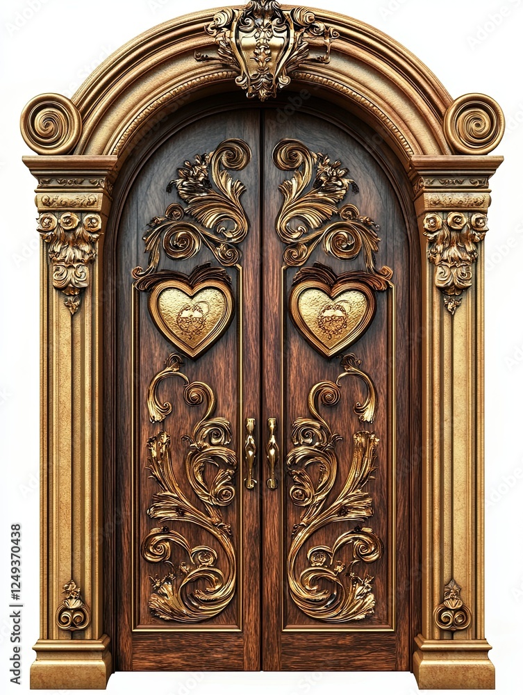 Ornate Double Doors With Gilded Heart Accents Ornate Double Doors With Gilded Heart Accents