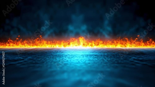 Wallpaper Mural A dramatic scene featuring flames against a dark blue background, creating a contrast between fire and water. Torontodigital.ca