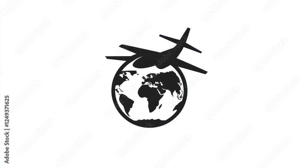 Fototapeta premium Global Airplane Flight; World Travel; World Map Background; Stock Photo