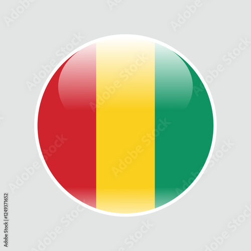 The flag of guinea . Circle icon flag. 3d illustration. glossy circle badge