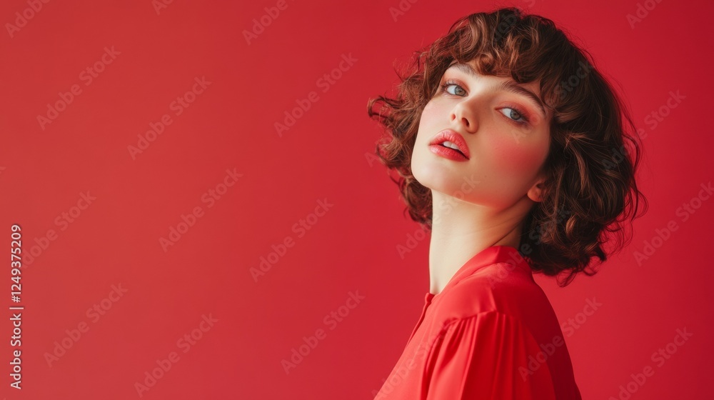 Woman in red with a vibrant backdrop Woman in red with a vibrant backdrop