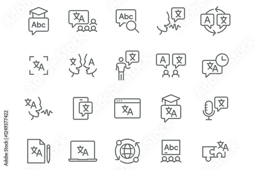 Translation Icons – A vector set with symbols for language learning, translation, and multilingual communication.