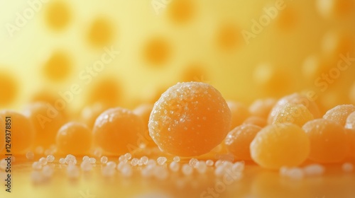 Bright yellow candy beads displayed creatively on a vibrant background in a p...