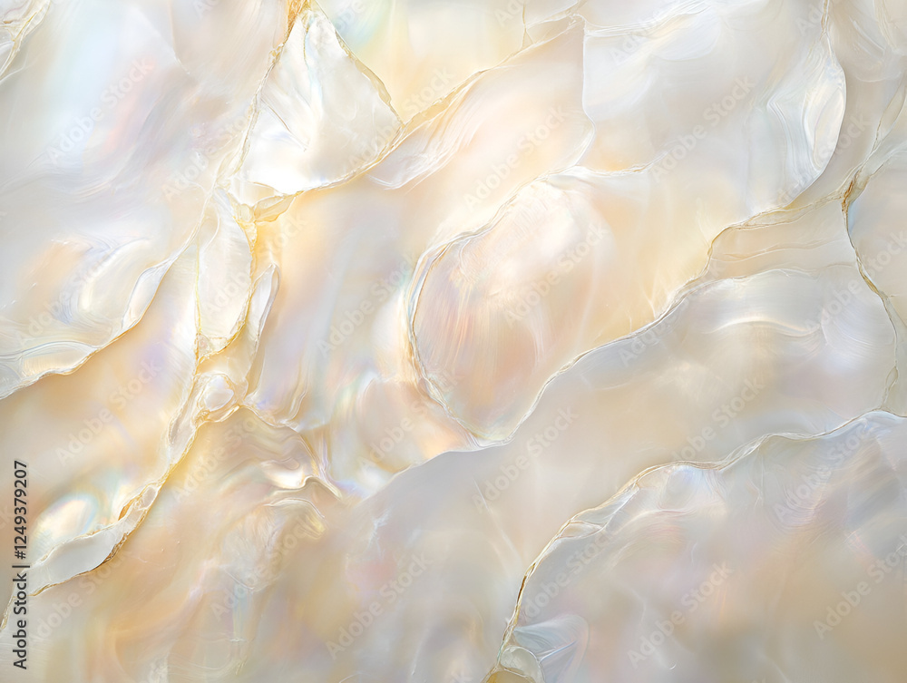 custom made wallpaper toronto digitalMother of Pearl Texture: Close-up view of a mother-of-pearl surface, showcasing its iridescent and swirling patterns, with varying shades of creamy white and soft beige.