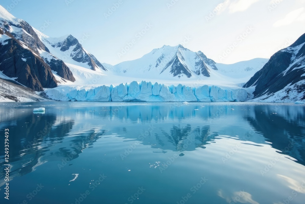 Glacier's slow pace is reflected in the calm and peaceful waters of Antarctica's lake, frozen, lake, antarctic Glacier's slow pace is reflected in the calm and peaceful waters of Antarctica's lake, frozen, lake, antarctic