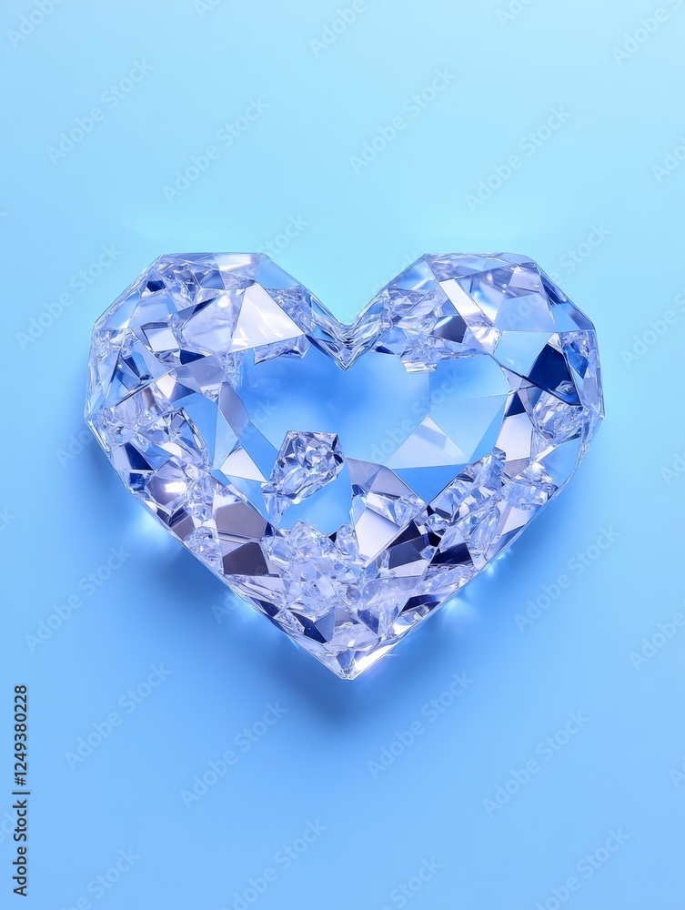 Crystal Heart Shattered - A broken crystal heart on a light blue background. Represents heartbreak or loss. Crystal Heart Shattered - A broken crystal heart on a light blue background. Represents heartbreak or loss.