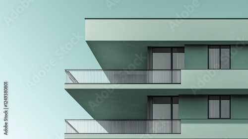 Modern architectural design of a multi-story building with minimalist style a...