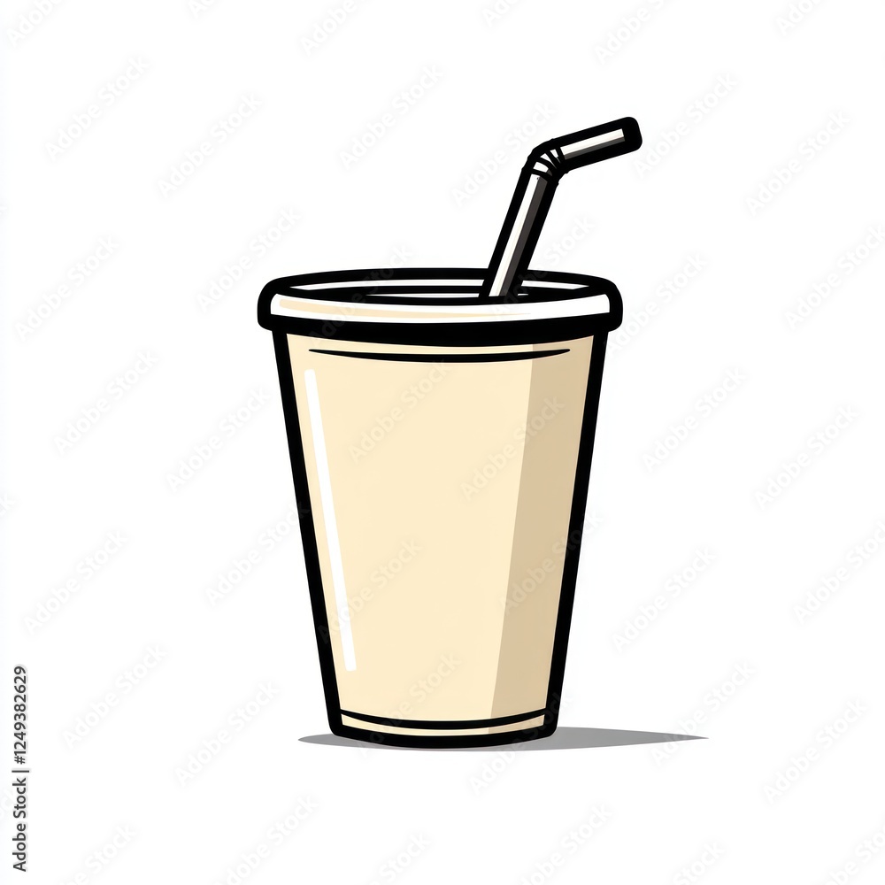 Cartoon Paper Cup with Straw, Isolated Graphic Design Cartoon Paper Cup with Straw, Isolated Graphic Design