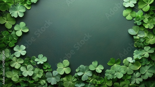 Green clover leaves arranged in a circular pattern on a dark background