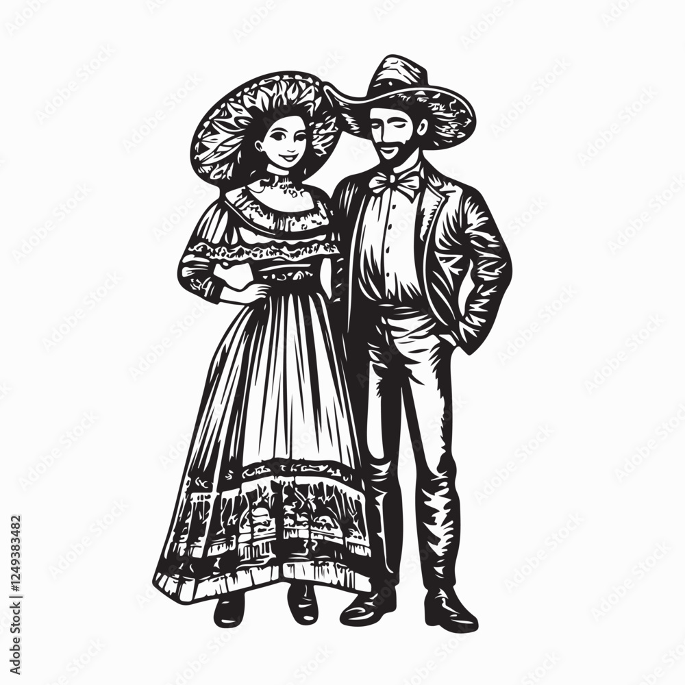 Couple Character Wearing Spanish National Dress image vector isolated on white background. Couple Character Wearing Spanish National Dress image vector isolated on white background.