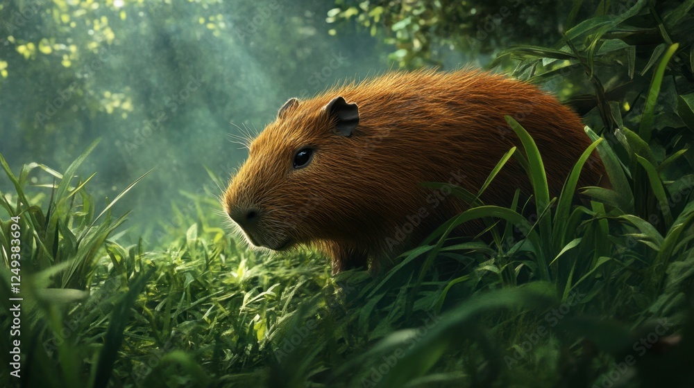 Detailed Close-Up of a Brown Guinea Pig in Lush Green Grass Detailed Close-Up of a Brown Guinea Pig in Lush Green Grass
