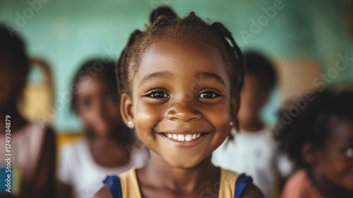 Happy African girl smiling in classroom.