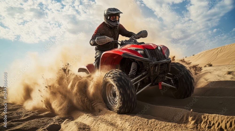 Adventurous Rider on ATV in Desert Terrain Adventurous Rider on ATV in Desert Terrain