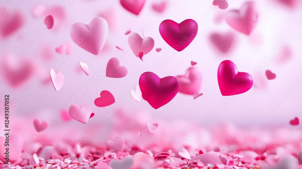 Floating Hearts on a Pink Background - A vibrant display of pink and red hearts floating elegantly against a soft pink background, creating a romantic atmosphere. Floating Hearts on a Pink Background - A vibrant display of pink and red hearts floating elegantly against a soft pink background, creating a romantic atmosphere.