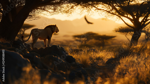 Majestic Lion at Sunset: Wildlife in the African Savanna photo