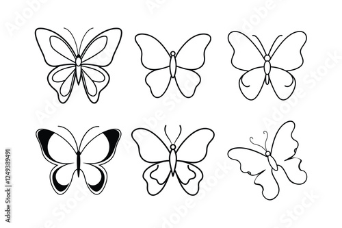 Set of a butterfly line art simple vector 