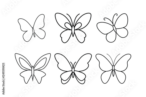 Set of a butterfly line art simple vector 