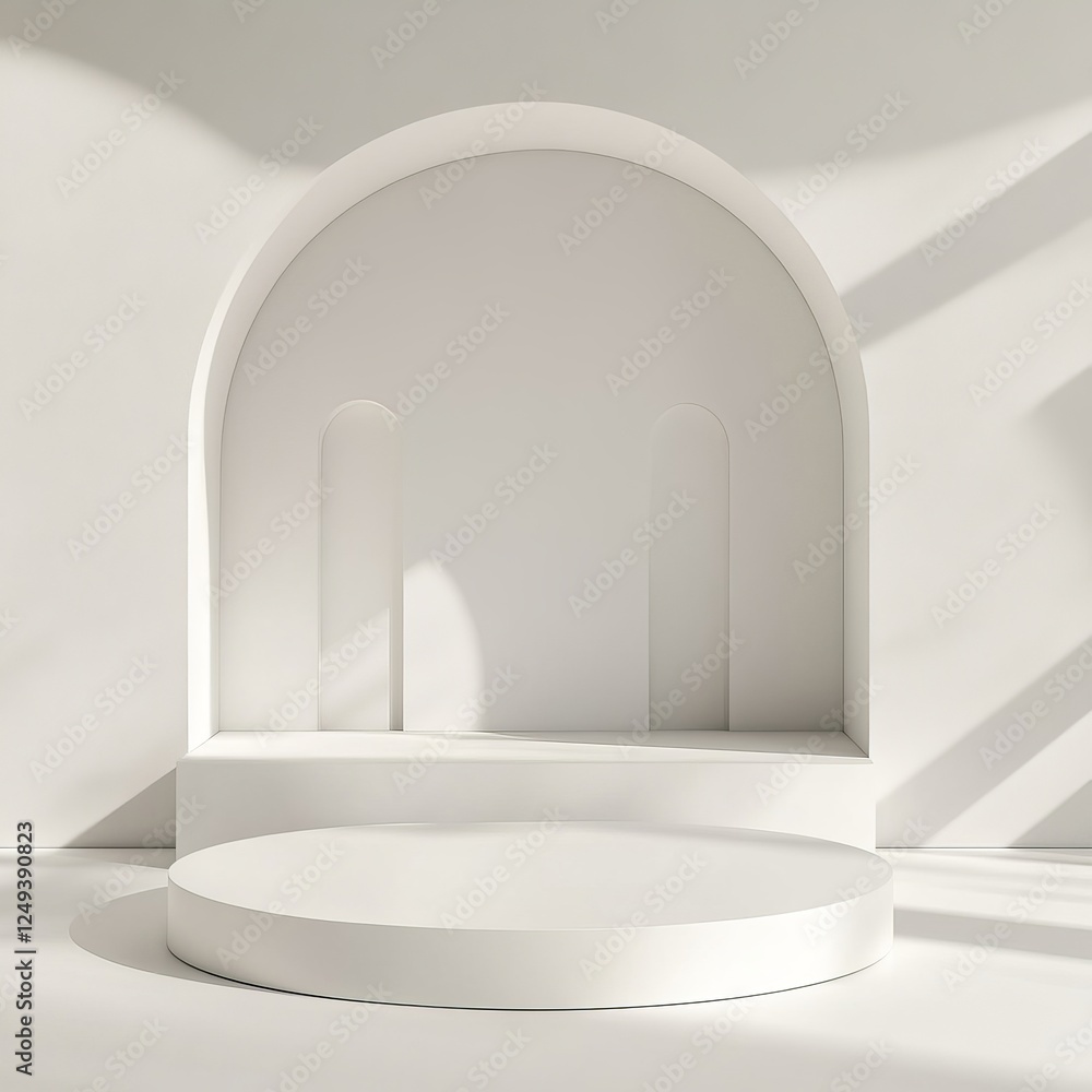 Abstract scene with white podium for product presentation. 3d render. Abstract scene with white podium for product presentation. 3d render.