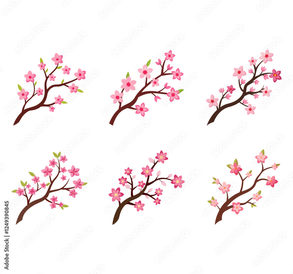 Fototapeta premium branch tree vector illustration summer clipart autumn clipart nature forest, Background cherry blossom spring flower Japan, Branch of blooming sakura with flowers, cherry blossom