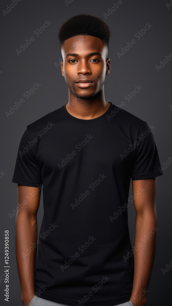 young man in black shirt t shirt tshirt mock up vertical view young man in black shirt t shirt tshirt mock up vertical view