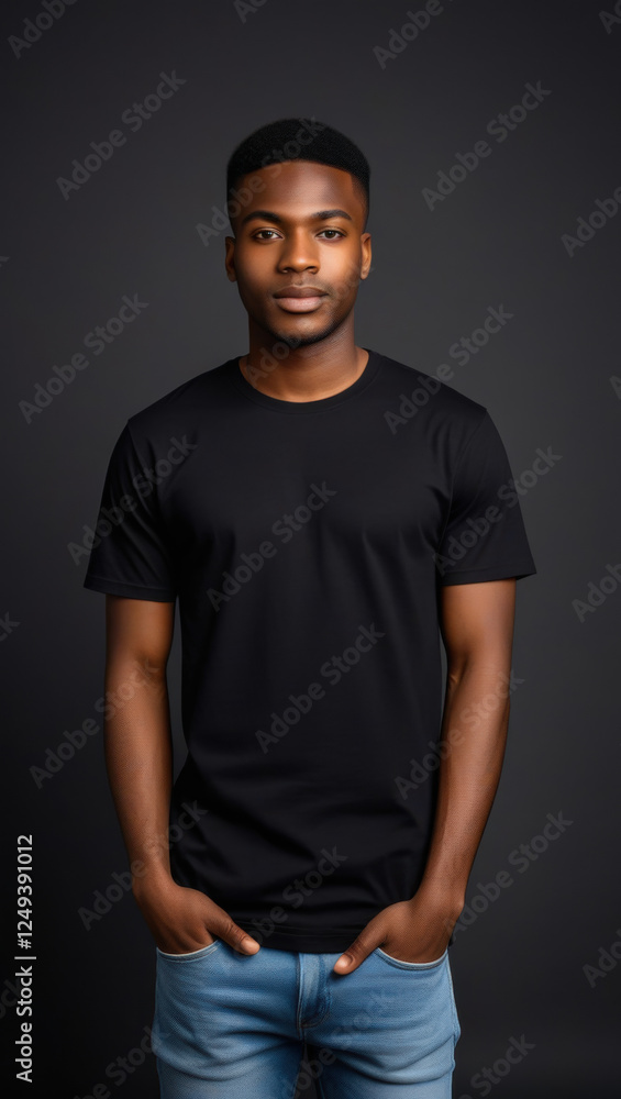 portrait of a young man in black t shirt tshirt mock up vertical view portrait of a young man in black t shirt tshirt mock up vertical view