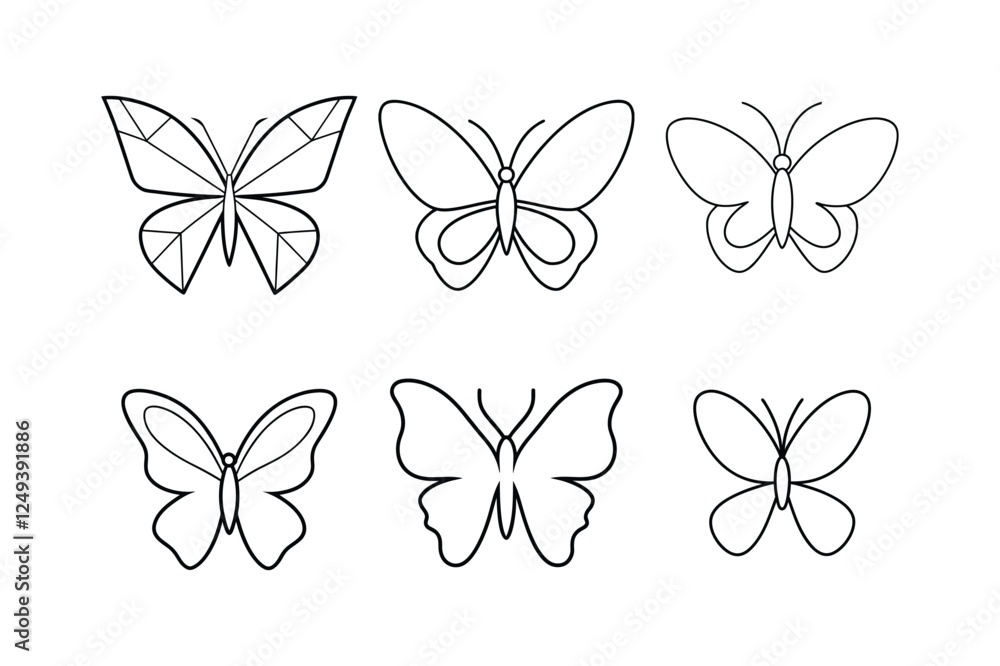 Set of a butterfly line art simple vector Set of a butterfly line art simple vector