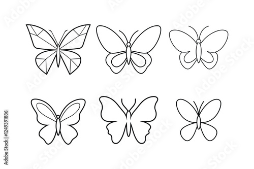 Set of a butterfly line art simple vector 