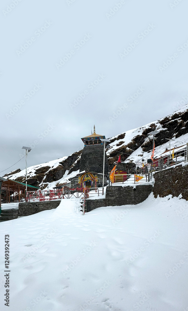 winter view of tungnath temple on Chandrashila peak winter view of tungnath temple on Chandrashila peak
