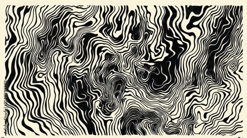 Abstract swirling black lines on beige background, design texture