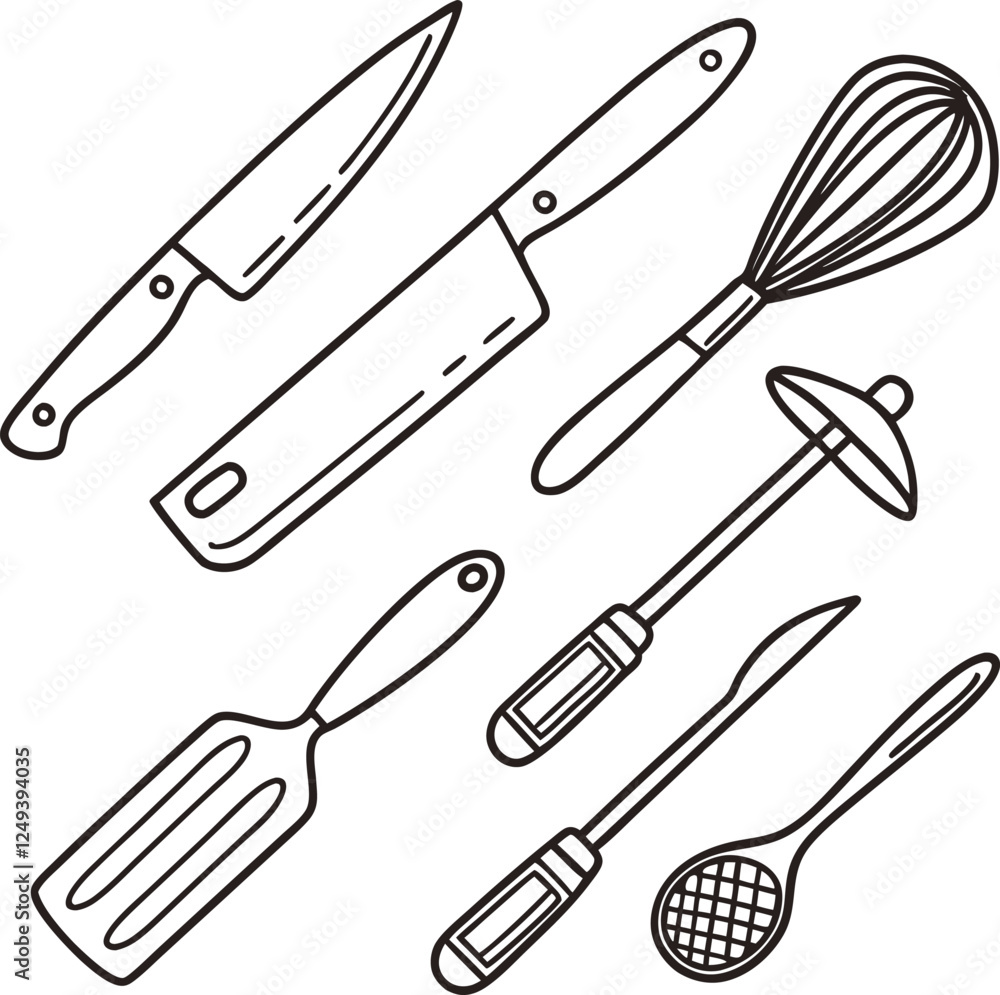 kitchen utensils and cutlery icons set including line art silhouette kitchen utensils and cutlery icons set including line art silhouette