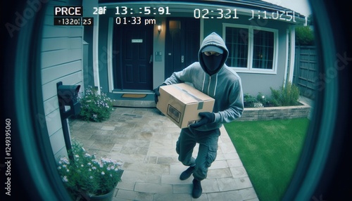 Burglary in progress package theft residential neighborhood security footage daytime surveillance