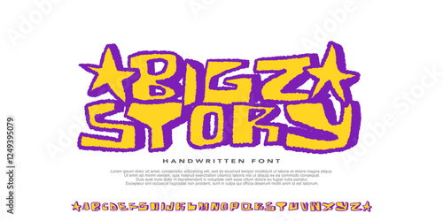 Original Handwritten Cartoon Font, Typeface Uppercase Alphabet, Awesome Artwork Font for Surfing,Film,Urban,Sport,Game, Fashion,Streetwear.Vector Illustration