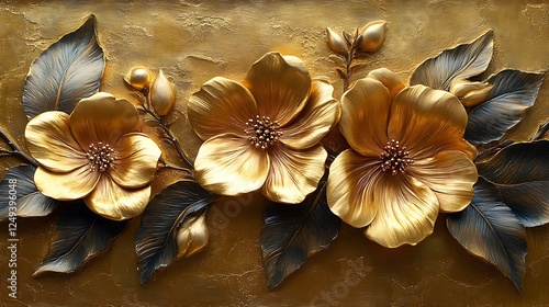 Decorative golden floral 3D wallpaper