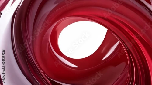 Swirling red liquid forms dynamic abstract patterns in continuous motion
