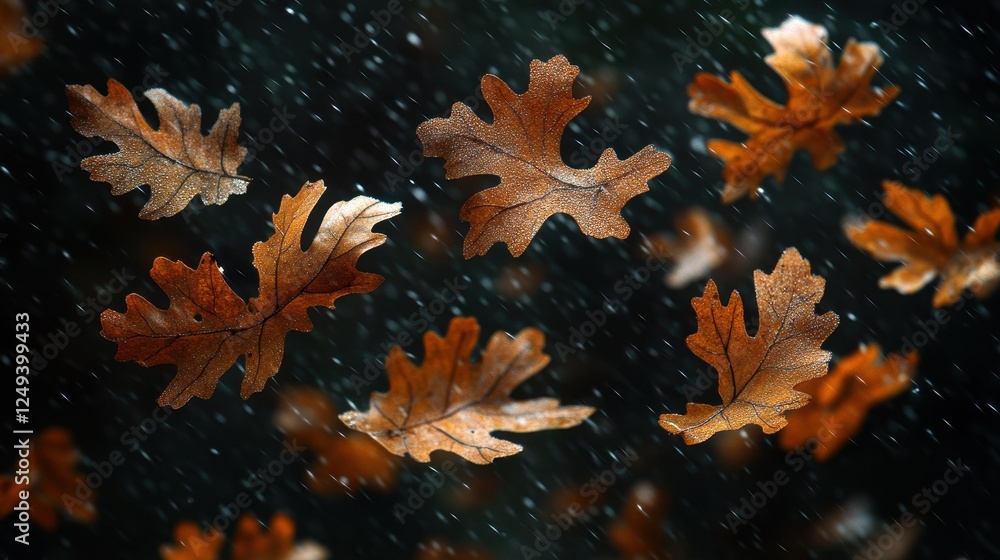 Falling autumn leaves in rain, dark background, nature wallpaper Falling autumn leaves in rain, dark background, nature wallpaper