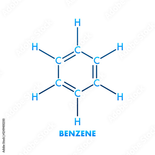 Benzene molecular formula with carbon and hydrogen atoms forming aromatic hydrocarbon