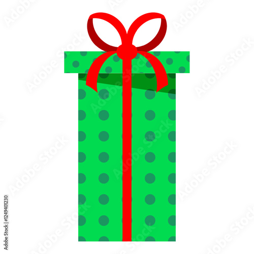 Cartoon giftbox with ribbon bow. Holiday present wrapped in festive paper wrapping. Vector isolated on white background.