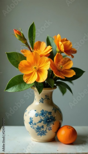 Wallpaper Mural Vintage orange citrus blossom in a decorative vase, , flowers, citrus Torontodigital.ca