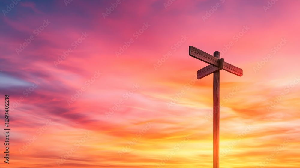 A beautifully silhouetted wooden signpost stands against a vivid pink sky at sunset, evoking feelings of mystery and adventure in nature's changing colors. A beautifully silhouetted wooden signpost stands against a vivid pink sky at sunset, evoking feelings of mystery and adventure in nature's changing colors.