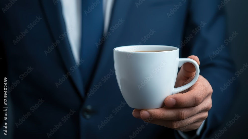 Man in suit savoring a cup of hot beverage symbol of working lifestyle Man in suit savoring a cup of hot beverage symbol of working lifestyle