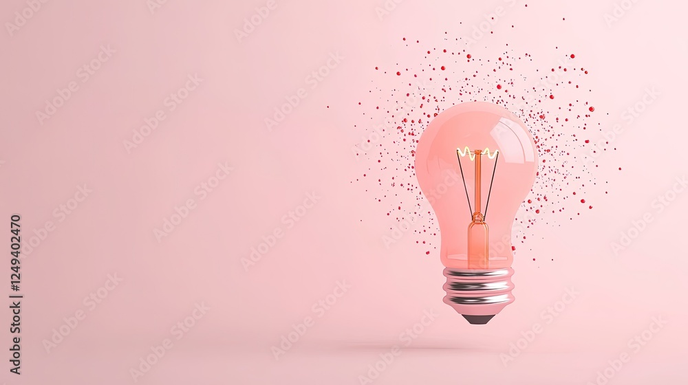 A glowing pink light bulb surrounded by sparkling particles on a soft pink background A glowing pink light bulb surrounded by sparkling particles on a soft pink background