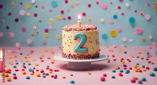 2nd birthday celebration cake, with candles in the shape of the number 2